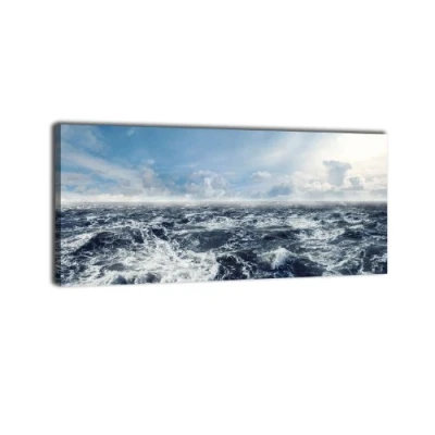 Abbildung von wandmotiv24 Leinwandbild Panorama Nr. 278 Schäumende See 100x40cm, Keilrahmenbild, Bild auf Leinwand, Meer Ozean Sturm
