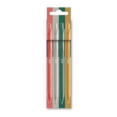 Abbildung von Miquelrius Packung mit 4 Klick Kugelschreibern, semi Geltinte, Korallenfarben, Grau, Grün, Senfgelb