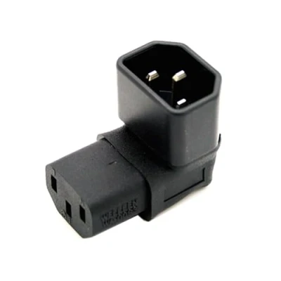 Abbildung von Adapter, IEC Stecker (C14), nach oben gerichtet, rechter Winkel, 90 Grad auf Buchse (C13)