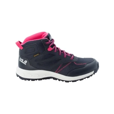 Abbildung von Jack Wolfskin Woodland Texapore MID Unisex Hikingschuh für Kinder, Größe: 31, Night blue / pink Lederimitat/textil