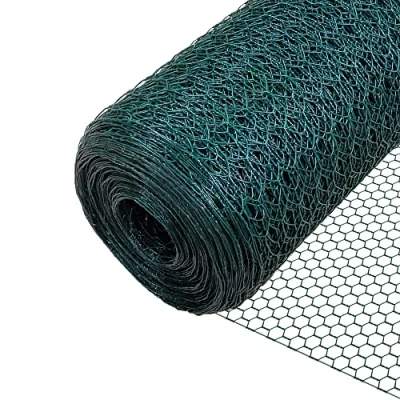 Abbildung von VOUNOT® Maschendrahtzaun Sechseckgeflecht, Drahtzaun Hasendraht Kaninchendraht Hühnerdraht, Maschenweite 25 mm, Höhe 100 cm, Länge 50 m, PVC Beschichtet Grün
