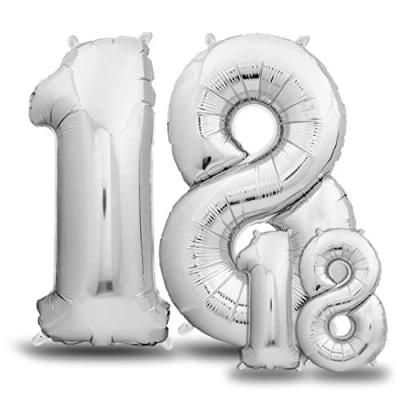 Abbildung von envami® Luftballons 18. Geburtstag XXL Silber Riesen Folienballon in 2 Größen 40&quot; &amp; 16&quot; 101cm + 40cm Geburtstagsdeko Set Vier Zahlen Ideal als Deko fliegt mit Helium