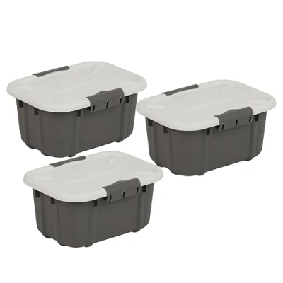 Abbildung von BranQ Home essential Universeller Aufbewahrungsbehälter mit Deckel VELUR, 3er Set, Grösse 8 l, BPA frei Kunststoff PP, dunkelgrau