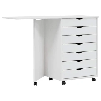 Abbildung von vidaXL Rollschrank, Rollcontainer mit 7 Schubladen, Kommode Schubladenschrank Rollen, Büroschrank Aktenschrank Rollwagen, Weiß Massivholz Kiefer
