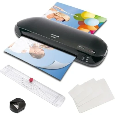 Abbildung von OLYMPIA OFFICE Laminiergerät 4 in 1 Laminierset / A 230 Plus A4, Set, A4 Format, Eckenrunder, Papier Trimmer