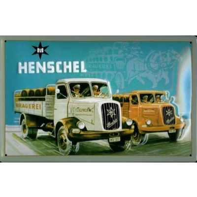 Abbildung von Buddel Bini Versand Blechschild Henschel 2 LKW Nostalgieschild Schild Pritschenwagen Lastwagen