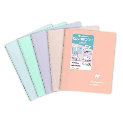 Abbildung von Clairefontaine 366781C Packung mit 5 Heften Koverbook Blush Spiralbindung, DIN A5, 14,8x21cm, 80 Blatt liniert, 90g, farbig sortiert, 1 Pack