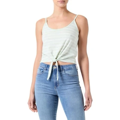 Abbildung von ONLY Damen ONLMAY Life S/L Short Knot Box JRS Top, Subtle Green/Stripes:Cloud Dancer (Ella), X Large