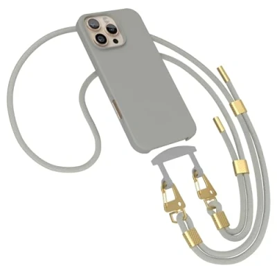 Abbildung von EAZY CASE Hülle mit Band kompatibel iPhone 16 Pro Max Handyhülle für Schutzhülle Silikonhülle Mikrofaser Fallschutz Handykette zum Umhängen 2in1 Handykordel Grau