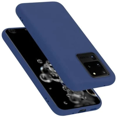 Abbildung von Cadorabo Hülle kompatibel mit Samsung Galaxy S20 Ultra Handyhülle für Case aus flüssigem Silikon stoßfeste dünne TPU Schutzhülle Liquid BLAU