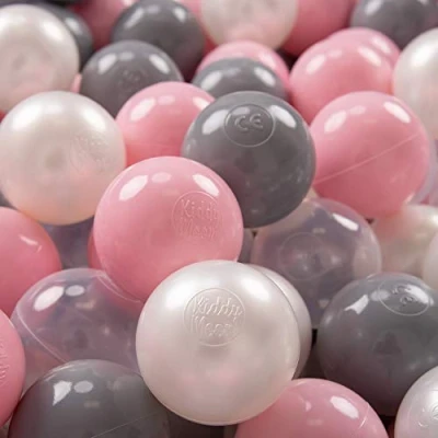 Abbildung von KiddyMoon 700 ∅ 7Cm Kinder Bälle Spielbälle Für Bällebad Baby Plastikbälle Made In EU, Perle/Grau/Transparent/Puderrosa