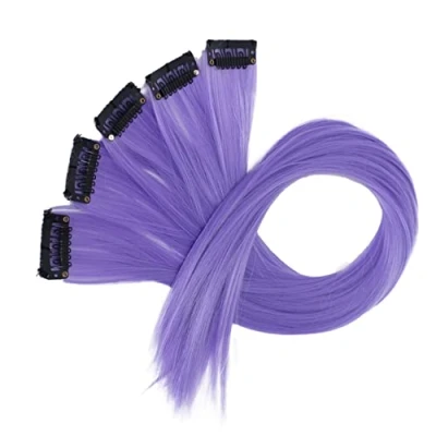 Abbildung von CAISHA 5 Teile Set 60cm Bunte Strähne Strähnchen Clip in Extension Haarverlängerung Glatt Langhaar Haarteil Lavender BST108