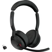 Abbildung von Jabra Evolve2 55 schnurloses Stereo Headset mit Air Comfort Mikrofone Geräuschunterdrückung und ANC kompatibel allen UC Plattformen wie Zoom Google Meet Schwarz