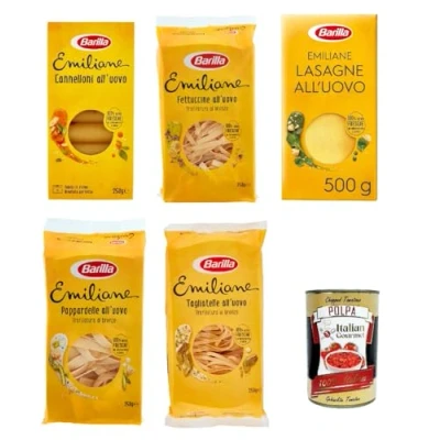 Abbildung von Testpaket Barilla Pasta all&#039; Uovo Le Emiliane , Eiernudeln, mit Ei 4x 250g 1x 500g + Italian Gourmet polpa 400g