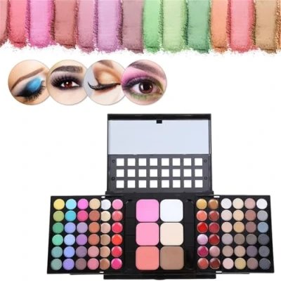 Abbildung von BrilliantDay 78 Farben Lidschatten Palette Contouring Kit Kombination mit Lip Gloss, Blusher und Press Powder, Kosmetik Make Up Set Box