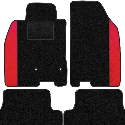 Abbildung von moto MOLTICO Fußmatten Auto Velours Autoteppiche Schwarz Automatten Set 4 teilig Auffälliges Design passend für Mercedes Benz Citan 2012 2021 5 Personen (Rotes Muster)