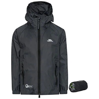 Abbildung von Trespass Qikpac Jacket, Flint, 2/3, Kompakt Zusammenrollbare Wasserdichte Jacke für Kinder / Unisex Mädchen und Jungen, 2 3 Jahre, Grau