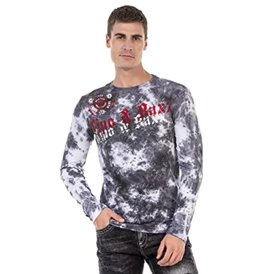 Abbildung von Cipo &amp; Baxx Herren Strickpullover Longsleeve Sweatshirt Pulli Rundhalsausschnitt Meliert Grau XXL