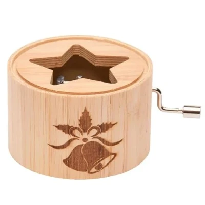 Abbildung von Spieluhr aus Bambus mit dem Weihnachtslied: Kling, Glöckchen, klingelingeling music box von Kurbelwerk green line, Christmas Edition, Motiv Glocken