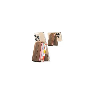 Abbildung von Sinjimoru Magnetischer Kartenhalter mit Auswurffunktion, Handybrieftasche für MagSafe Ständer, kompatibel iPhone 16 15 14 13 12 Serie. M Pull Tab Stand Braun