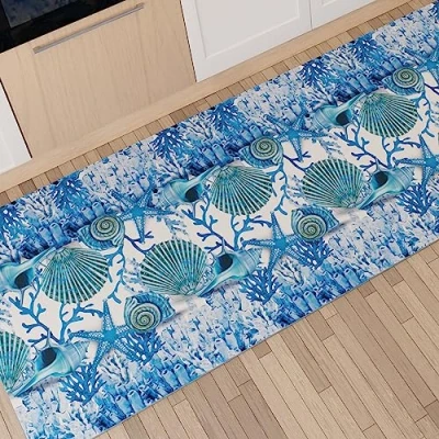 Abbildung von PETTI Artigiani Italiani Teppich für Küche, rutschfest und waschbar, 52 x 440 cm, Design Koralle blau 100% Made in Italy