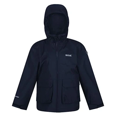 Abbildung von Regatta Hywell Kinder Wasserdichte, bedruckte, Mit Mesh gefütterte Kapuzenjacke. DWR und Hydrafort Stoffen. Zum Spazieren Wandern geeignet.