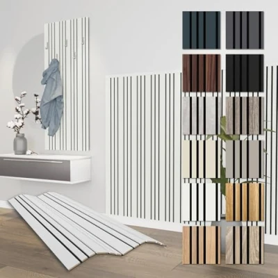 Abbildung von HEXIM Akustikpaneele Holz 138,5x60cm Mila flexible Wandpaneele 4er Set (3,32m²) Wanddeko Holzpaneele Wand Kombipaneel Wandverkleidung Schalldämmung Akustikfilz weiß White