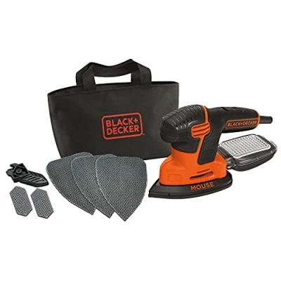 Abbildung von BLACK+DECKER Dreieckschleifer Mouse Kraftvolle Schleifmaschine mit Staubfangbehälter inkl. Mikrofilter Für das Abschleifen selbst an schwer zugänglichen Stellen 1 x Schleifer 120 W KA2000