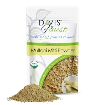 Abbildung von Davis Finest Multani Mitti Indian Healing Bentonit Clay for Face Pack &amp; Hair, Dark Spot, Skin Lightening, Bright Facial Mask Porenminimizing Fullers Earth Powder 250g