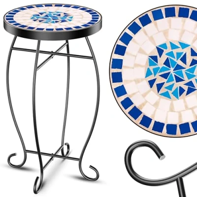 Abbildung von KESSER® Mosaiktisch Bistrotische Blumenhocker Rund 60 x 34 cm Metall Mosaik Beistelltisch Balkontisch Gartentische Terrassentisch Balkon Steinmosaik Garten Gartentisch Indoor Outdoor, Peripou