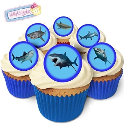 Abbildung von 24 Wunderschöne essbare Kuchendekorationen: Haie / Sharks