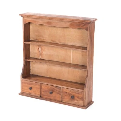 Abbildung von DESIGN DELIGHTS WANDREGAL Nelia Mahagoni Holz, 67 cm, mit Schubladen Wandschrank, Holz Küchenregal, Vintage Hängeregal, Holzregal