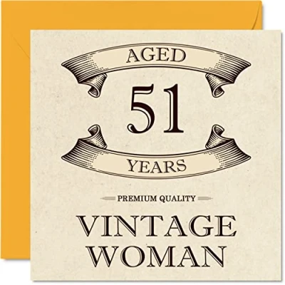Abbildung von Geburtstagskarte zum 51. Geburtstag im Vintage Stil für Frauen 51 Jahre lustige Mama Schwester Ehefrau Freundin Oma Tante 145 mm x Damen Grußkarten