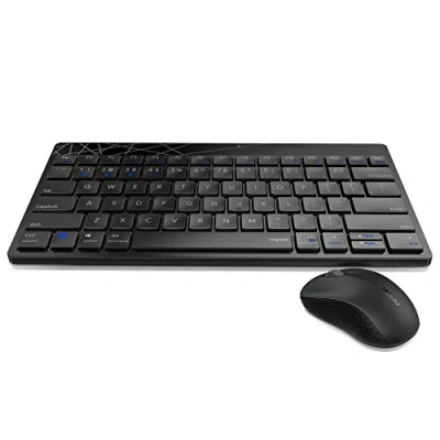 Abbildung von Rapoo 8000M Zubehör Set für Computer, Tastatur und Maus Kabellos, Multi Mode, Wireless, USB, 2.4GHz, Bluetooth, Multimedia Tasten, 1300 DPI, Schwarz