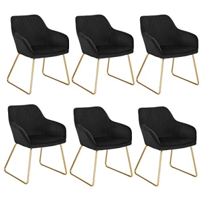 Abbildung von WOLTU Esszimmerstühle 6er Set Küchenstühle Wohnzimmerstühle Polsterstühle Sessel, Armlehnstühle mit Rückenlehne, für Esszimmer, Küche, Wohnzimmer, Samt, Gold Metallbeine, Schwarz, BH246sz 6