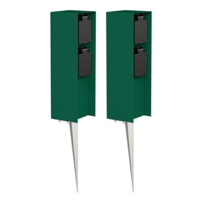 Abbildung von ledscom.de 2 Stück Garten Steckdosen Säule POMI mit Erdspieß für außen, IP44, Fach, grün, eckig, 23cm