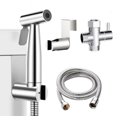 Abbildung von WEIDMAX Bidet Handbrause, Hand gehalten Sprayer Edelstahl mit 49 Zoll Schlauch und Halterung Halter, Includes T adapter (G1/2)