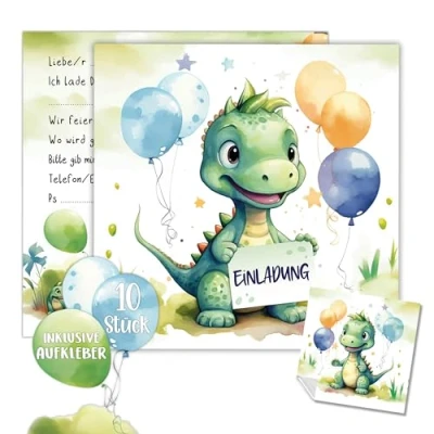 Abbildung von TOBJA Grußkarte XXL Dino Einladungskarten für Kindergeburtstage, Kindergeburtstag Junge Geburtstag Einladung Kinder