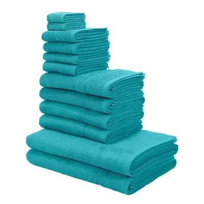 Abbildung von my home Handtuch Set &quot;Sanremo, Duschtücher, Handtücher, Gästetücher, Seiftücher&quot;, (Set, 12 St., 2 Seiftücher 4 Gästetücher Handtücher Duschtücher), mit Bordüre, einfarbiges aus 100% Baumwolle