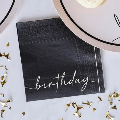 Abbildung von Ginger Ray Papierservietten &quot;Happy Birthday&quot;, hautfarben und schwarz, 16 Stück