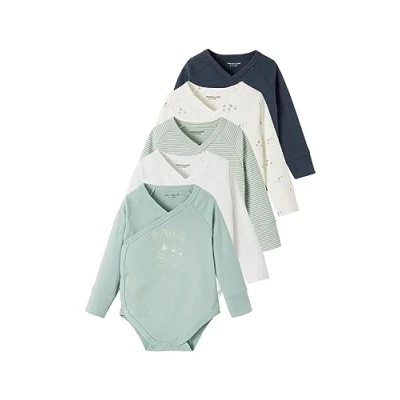 Abbildung von Vertbaudet 5er Pack mitwachsende Baby Wickelbodys Oeko Tex graublau 50