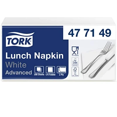 Abbildung von Tork Lunchserviette, weiß, 33 x cm 2 lagig 1/4 gefaltet 1 200