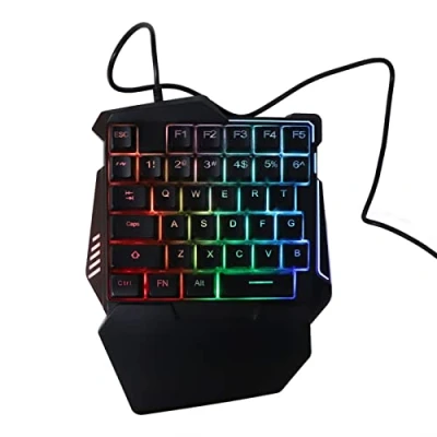 Abbildung von RGB Gaming Tastatur mit Hintergrundbeleuchtung, Einhändig, Geräuschlose Tasten, 35 Ergonomisches Design Handgelenkauflage und Hintergrundbeleuchtung für