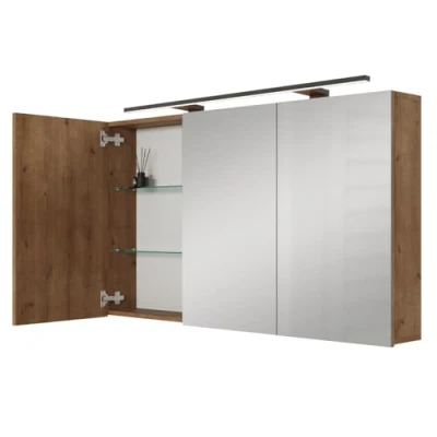 Abbildung von Planetmöbel ARIA Spiegelschrank Bad mit Beleuchtung 120 cm breit Badschrank hängend Spiegel Gold Eiche, Leuchte und Steckdose, Gäste WC x 70 16