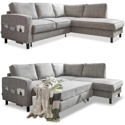 Abbildung von MIUFORM Wohnlandschaft L Form mit Schlaffunktion, Sofa Schlaffunktion Grau, Big Couch Ecksofa und Bettkasten