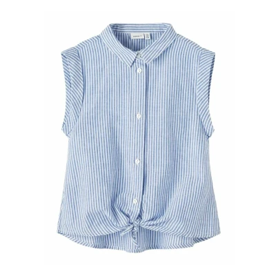 Abbildung von Name it EMMA Gestreifte Hemdbluse für Kinder, Größe: 122/128, Dusty blue
