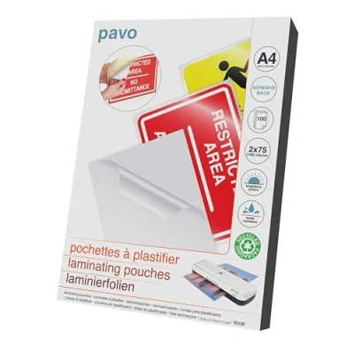 Abbildung von Pavo Premium Laminierfolien selbstklebend, DIN A4, 2 x 75 micron, 100 er Pack