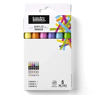 Abbildung von Liquitex 3699247 Professional Paint Acrylfarben Marker, Künstlerpigmente zum Zeichen, Malen auf Papier, Leinwand, Textilien, feine Spitze 6 Marker Set Lebendige Töne