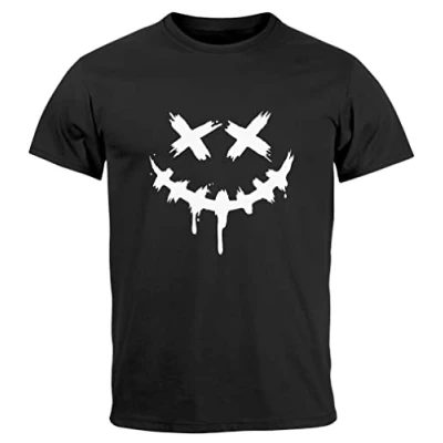 Abbildung von Neverless Bedruckt Techwear Fashion Streetstyle Smiling FAC Tshirt print, Herren, Größe: XS, Schwarz