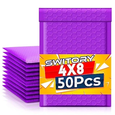 Abbildung von Switory 50 Stück Polsterumschläge 10,2 x 17,7 cm Poly Bubble Mailer 4 7 Zoll gepolsterte Umschläge Lined Selbstversiegelung Lila